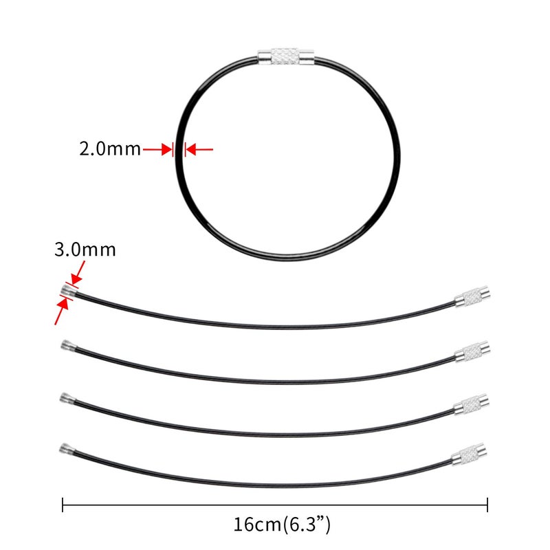 Silipac Wire Keychain Cable Rings â€“ Twist-Lock 6.3" (16 cm), 2mm â€“ Car Keyring, Luggage Tag & ID Tag Loop Stainless Steel - Image 5